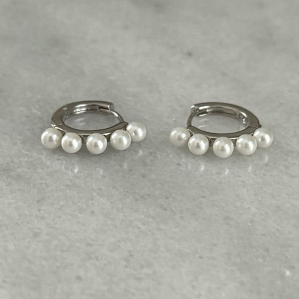 Sterling Silver Pearl Pave Hoop Earrings 

Brand New